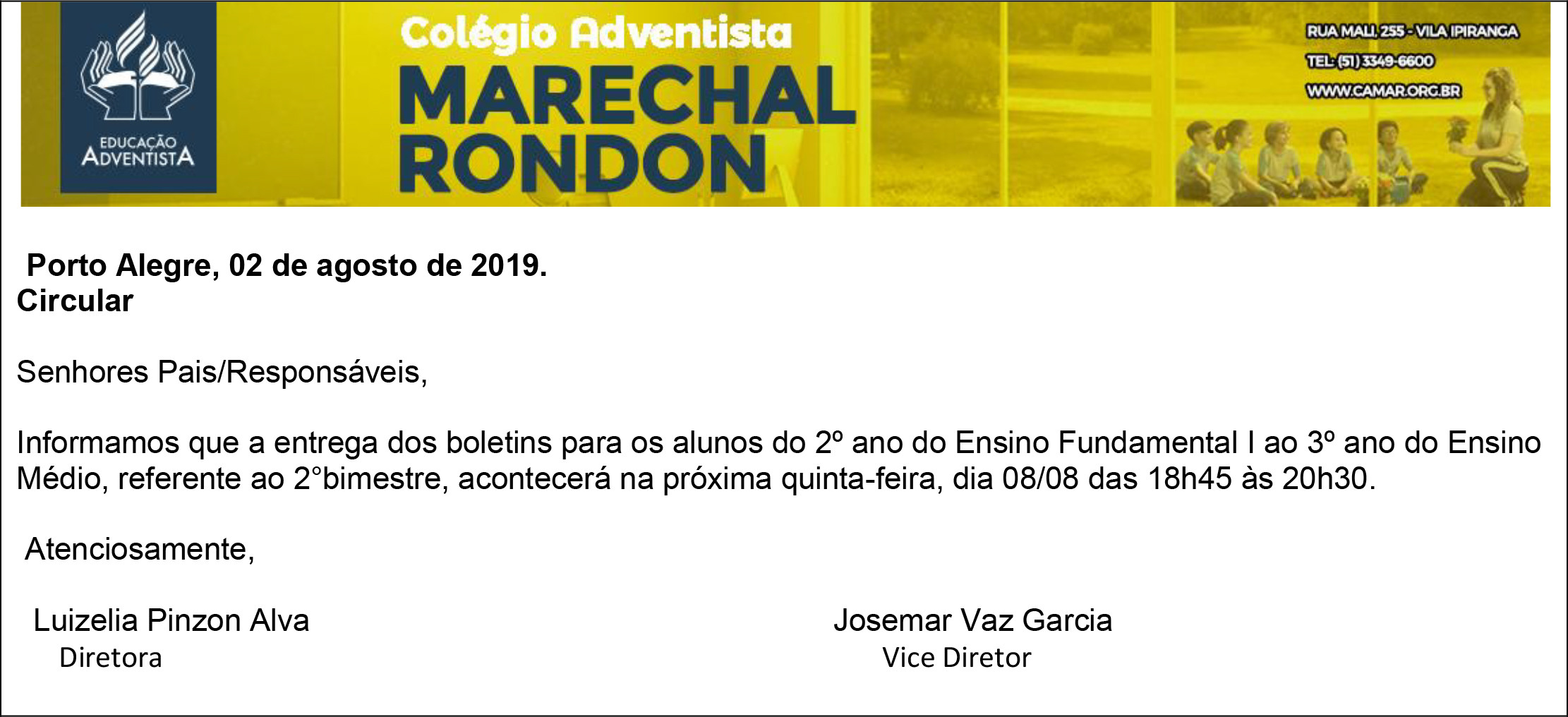 Data da Entrega de Boletins